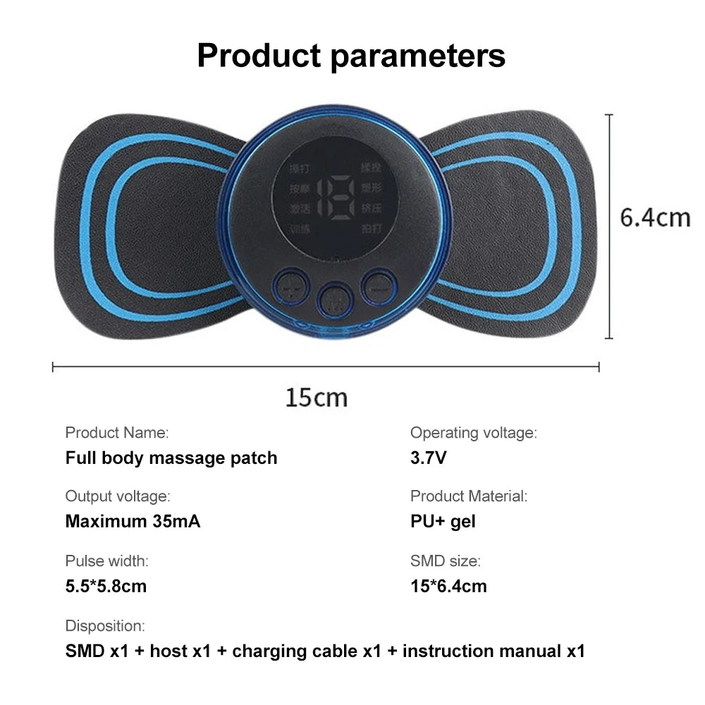 Massageador Elétrico EMS para Pescoço e Coluna – 8 Modos e 19 Intensidades