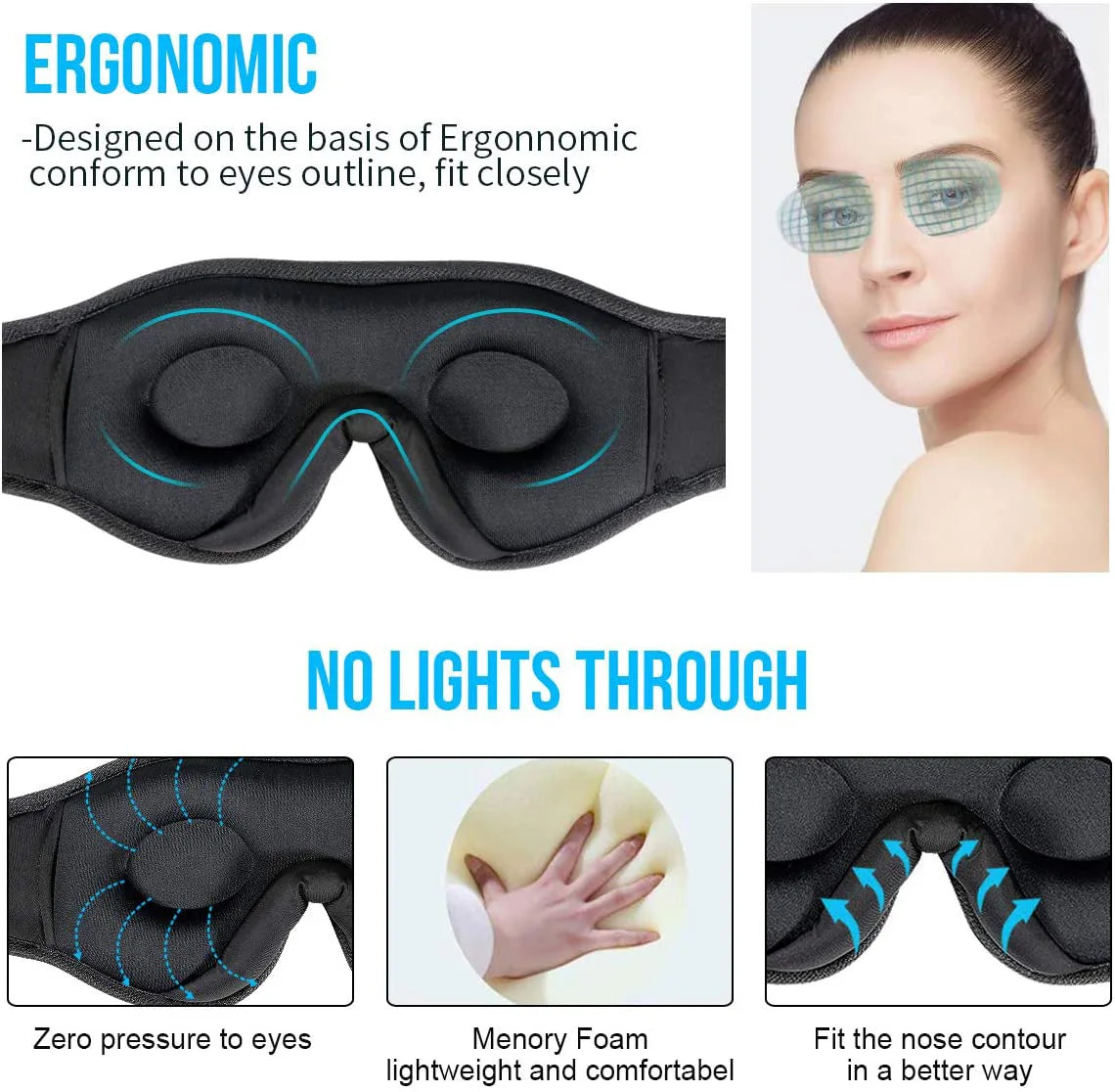 Máscara de Dormir 3D com Fones Bluetooth e Alto-falantes HD Integrados para Música